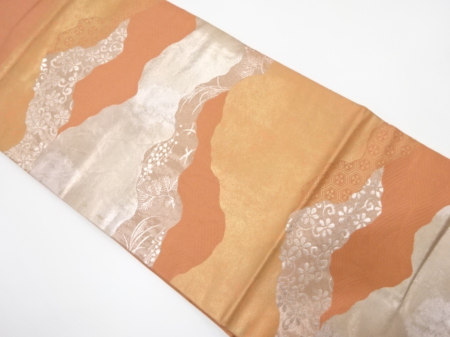 引箔　道長取りに花唐草模様織り出し　名古屋帯